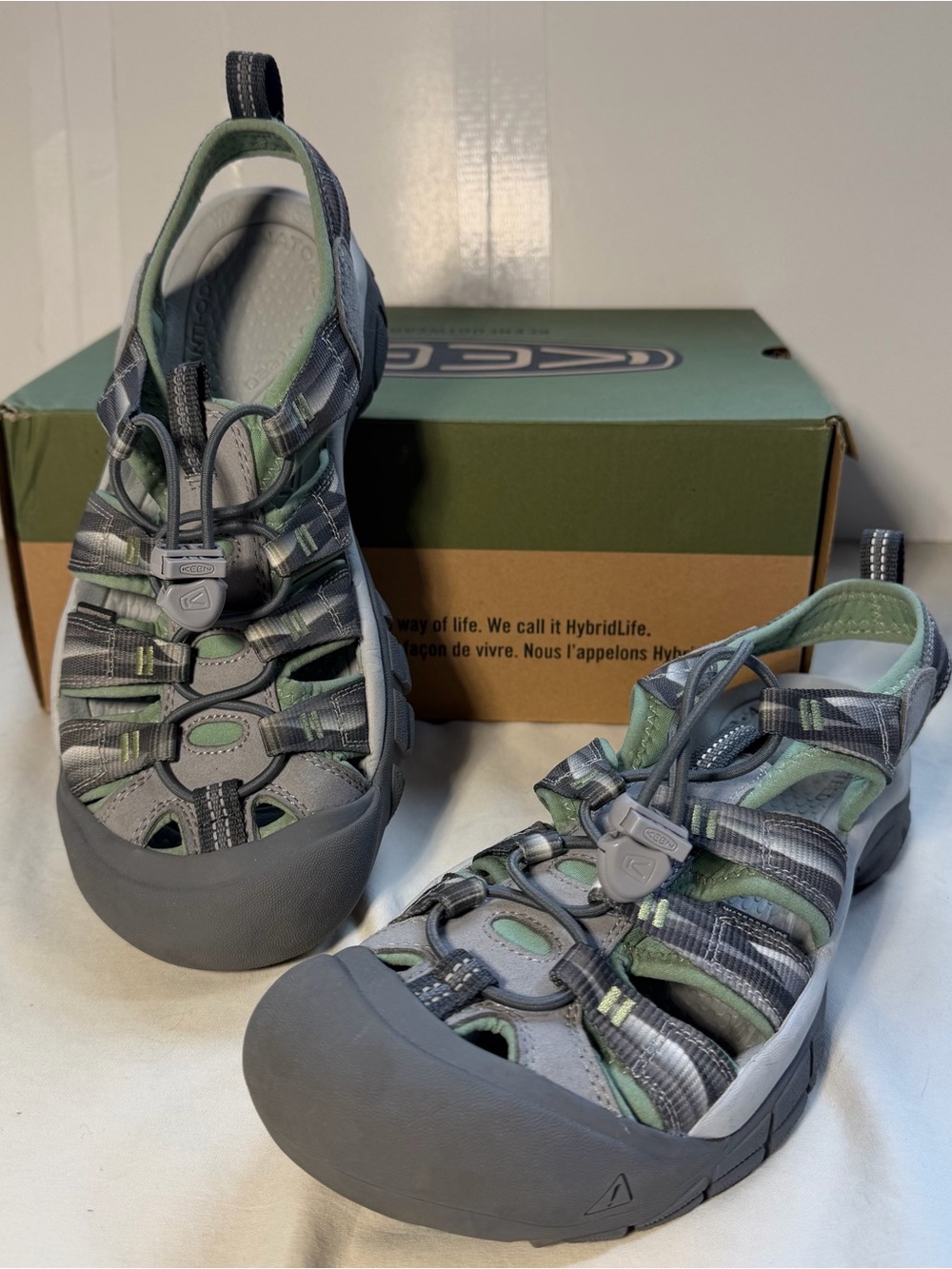 Keen Womens Gray & Green Closed-Toe Water Newport H2 Sandals